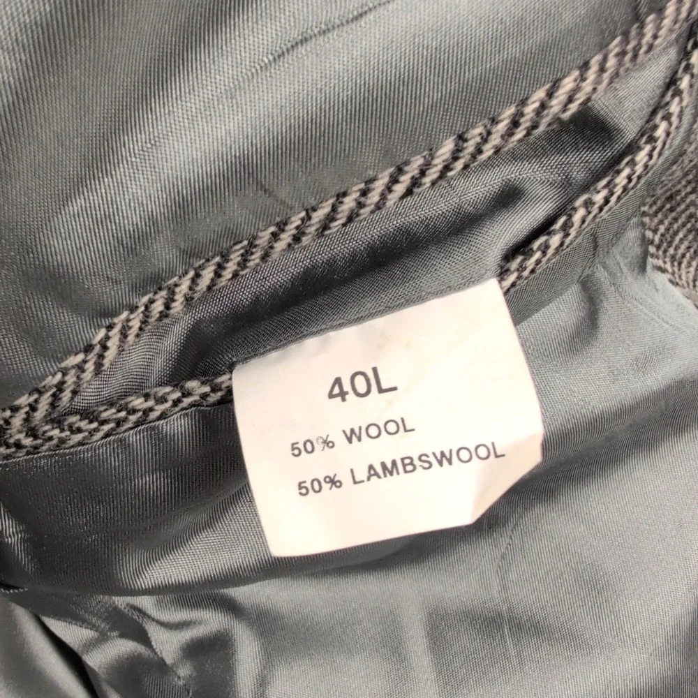 Savile Row 40L Gray Herringbone Wool‎ Lambswool Blazer Sport Coat Jacket Men